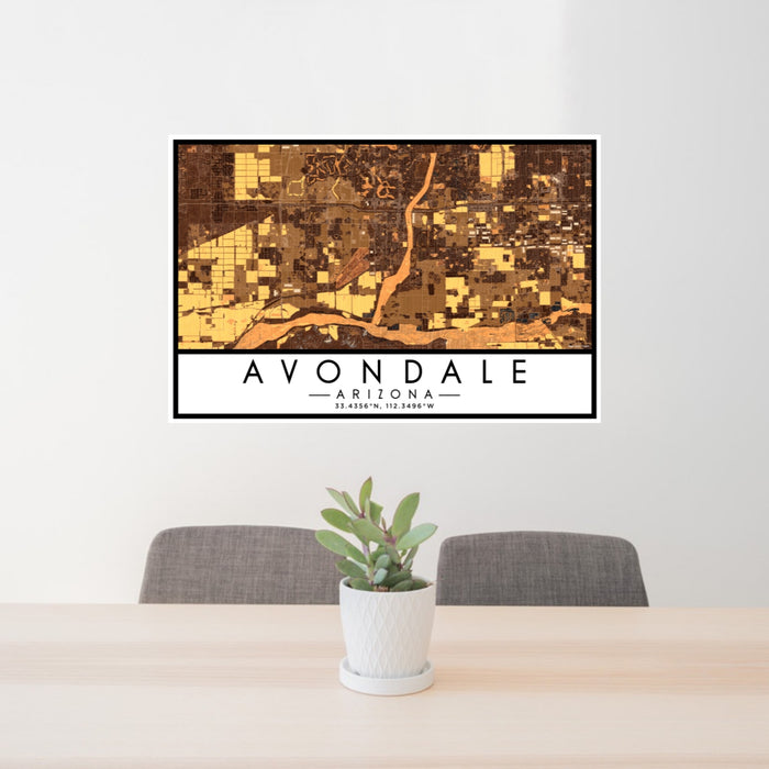 24x36 Avondale Arizona Map Print Lanscape Orientation in Ember Style Behind 2 Chairs Table and Potted Plant