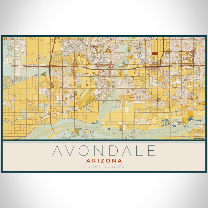 Avondale Arizona Map Print Landscape Orientation in Woodblock Style With Shaded Background