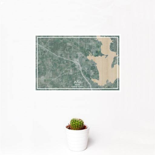 12x18 Azle Texas Map Print Landscape Orientation in Afternoon Style With Small Cactus Plant in White Planter
