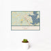 12x18 Azle Texas Map Print Landscape Orientation in Woodblock Style With Small Cactus Plant in White Planter