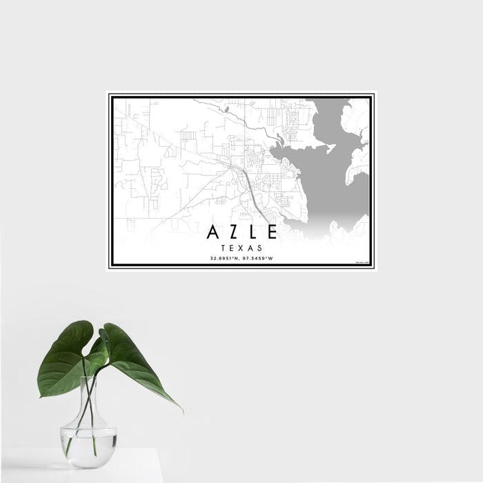 16x24 Azle Texas Map Print Landscape Orientation in Classic Style With Tropical Plant Leaves in Water