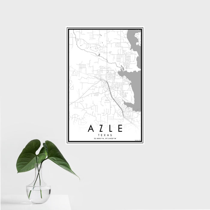 16x24 Azle Texas Map Print Portrait Orientation in Classic Style With Tropical Plant Leaves in Water