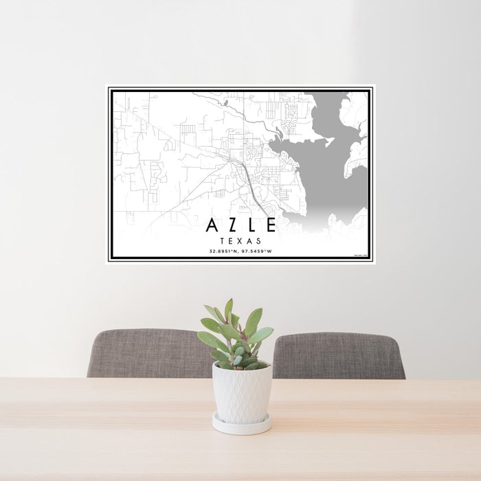 24x36 Azle Texas Map Print Lanscape Orientation in Classic Style Behind 2 Chairs Table and Potted Plant
