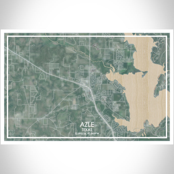 Azle Texas Map Print Landscape Orientation in Afternoon Style With Shaded Background