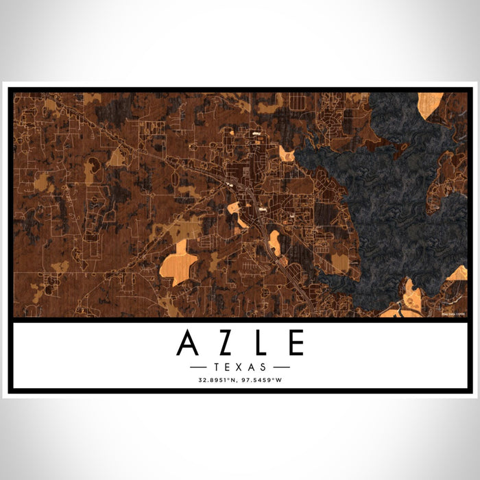 Azle Texas Map Print Landscape Orientation in Ember Style With Shaded Background