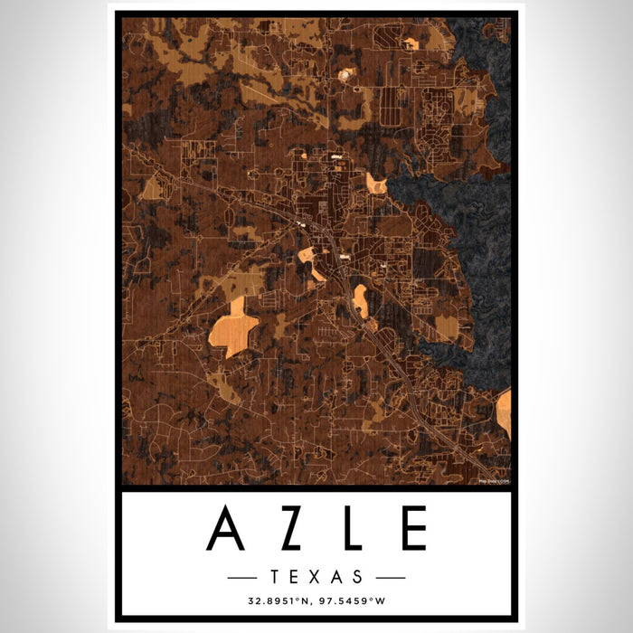 Azle Texas Map Print Portrait Orientation in Ember Style With Shaded Background