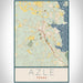Azle Texas Map Print Portrait Orientation in Woodblock Style With Shaded Background