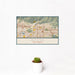12x18 Azusa California Map Print Landscape Orientation in Woodblock Style With Small Cactus Plant in White Planter