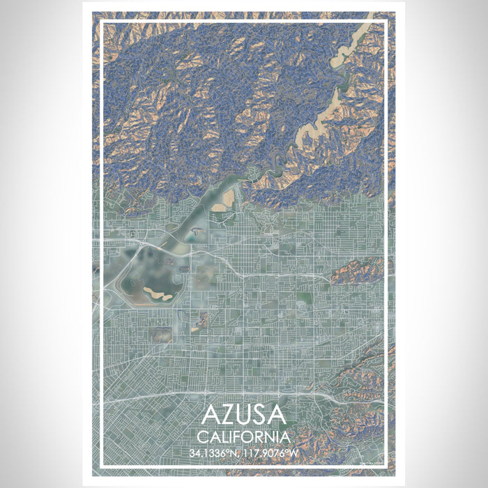 Azusa California Map Print Portrait Orientation in Afternoon Style With Shaded Background