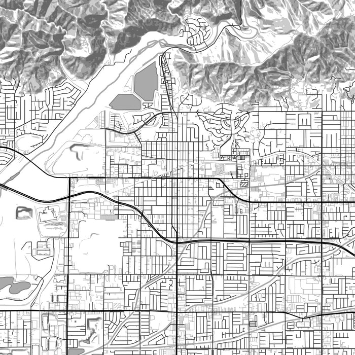 Azusa California Map Print in Classic Style Zoomed In Close Up Showing Details