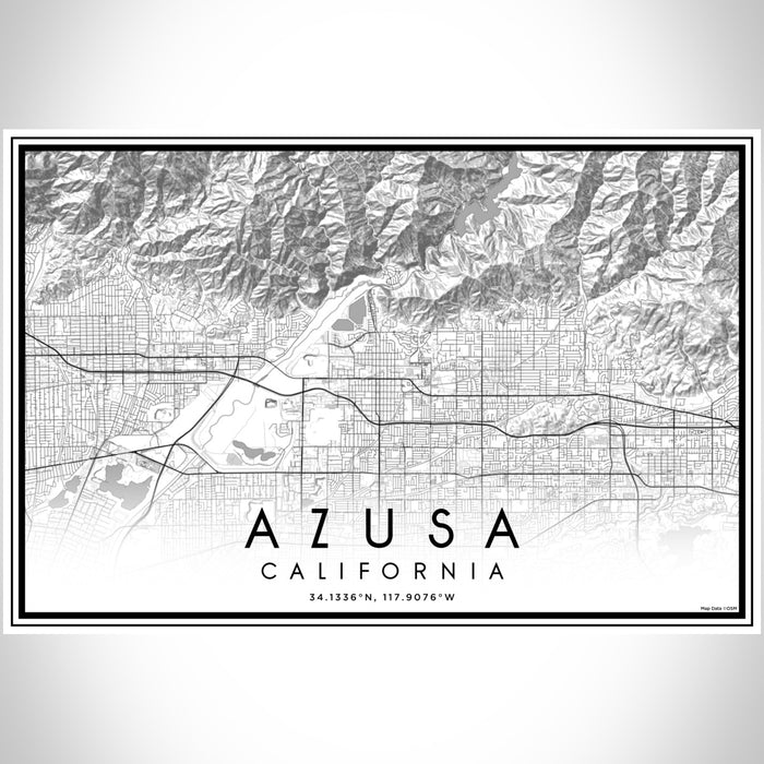 Azusa California Map Print Landscape Orientation in Classic Style With Shaded Background