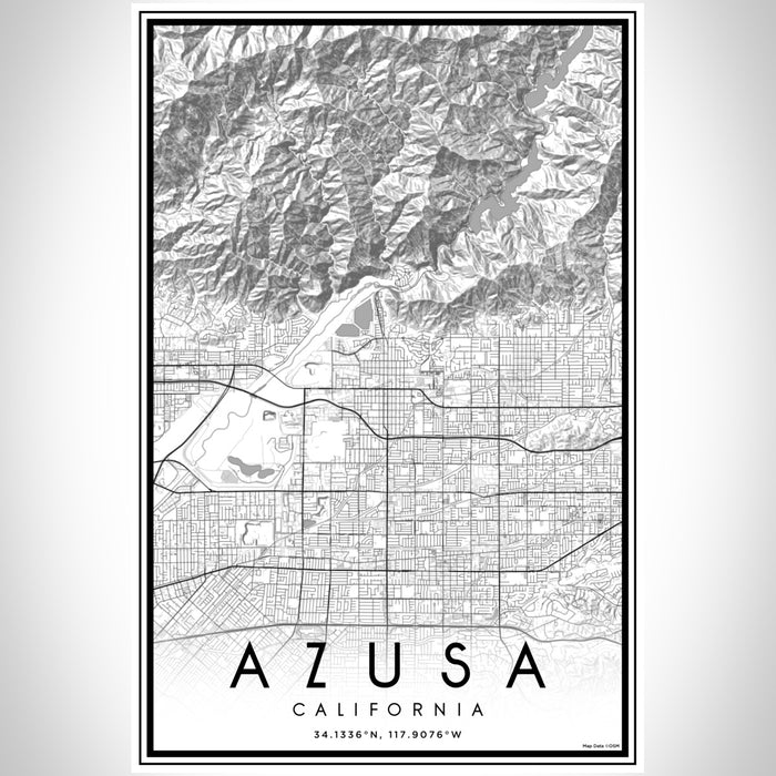 Azusa California Map Print Portrait Orientation in Classic Style With Shaded Background