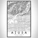 Azusa California Map Print Portrait Orientation in Classic Style With Shaded Background