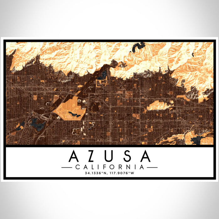 Azusa California Map Print Landscape Orientation in Ember Style With Shaded Background