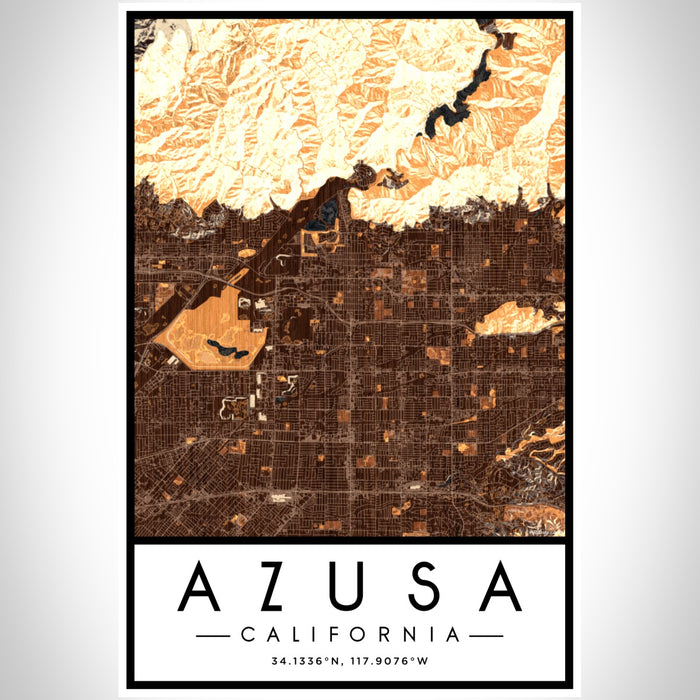 Azusa California Map Print Portrait Orientation in Ember Style With Shaded Background