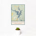 12x18 Badin Lake North Carolina Map Print Portrait Orientation in Woodblock Style With Small Cactus Plant in White Planter