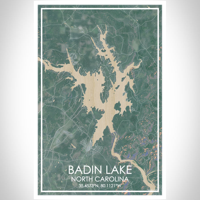 Badin Lake North Carolina Map Print Portrait Orientation in Afternoon Style With Shaded Background