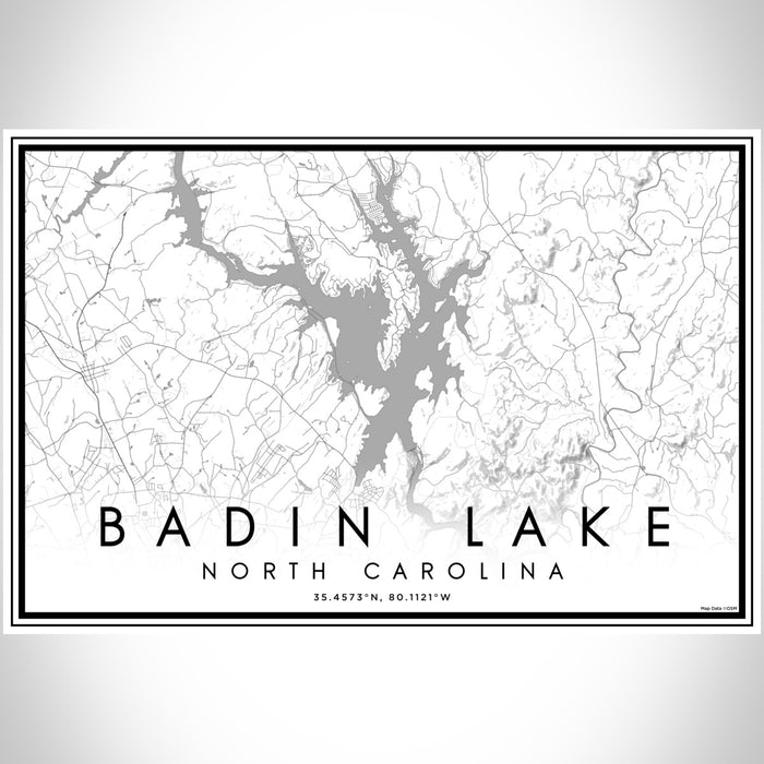 Badin Lake North Carolina Map Print Landscape Orientation in Classic Style With Shaded Background
