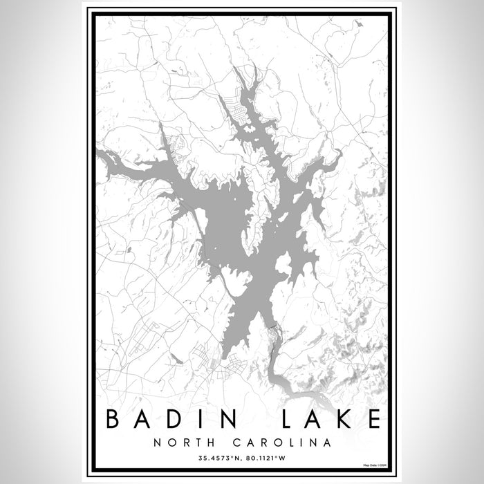 Badin Lake North Carolina Map Print Portrait Orientation in Classic Style With Shaded Background