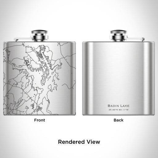 Rendered View of Badin Lake North Carolina Map Engraving on 6oz Stainless Steel Flask