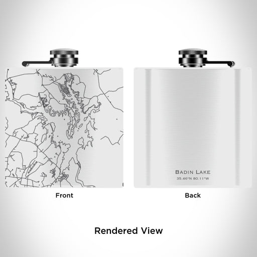 Rendered View of Badin Lake North Carolina Map Engraving on 6oz Stainless Steel Flask in White