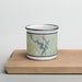 Front View Custom Badin Lake North Carolina Map Enamel Mug in Woodblock on Cutting Board