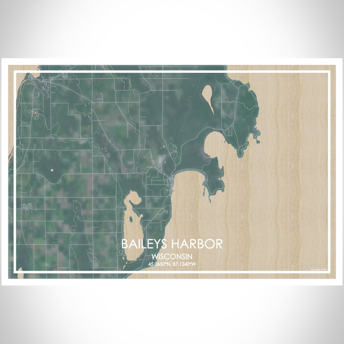 Baileys Harbor Wisconsin Map Print Landscape Orientation in Afternoon Style With Shaded Background