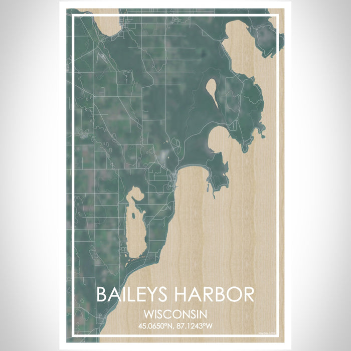 Baileys Harbor Wisconsin Map Print Portrait Orientation in Afternoon Style With Shaded Background