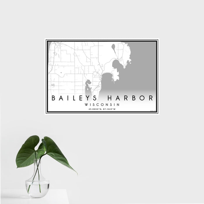 16x24 Baileys Harbor Wisconsin Map Print Landscape Orientation in Classic Style With Tropical Plant Leaves in Water