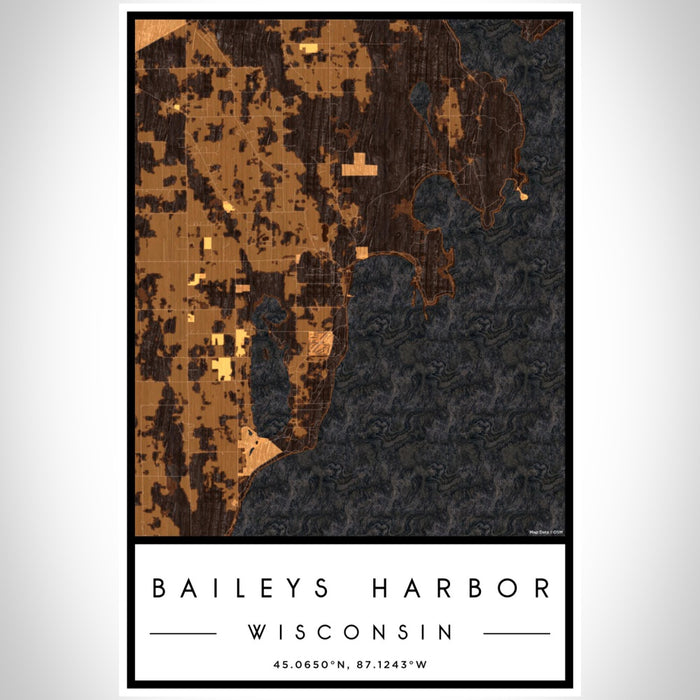 Baileys Harbor Wisconsin Map Print Portrait Orientation in Ember Style With Shaded Background