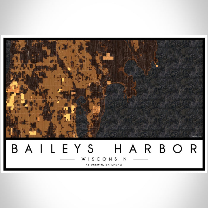 Baileys Harbor Wisconsin Map Print Landscape Orientation in Ember Style With Shaded Background