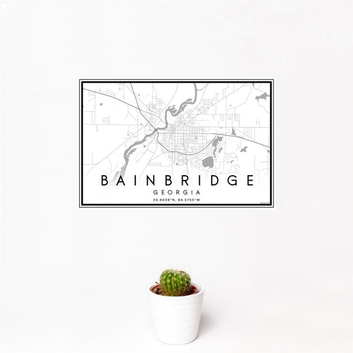 12x18 Bainbridge Georgia Map Print Landscape Orientation in Classic Style With Small Cactus Plant in White Planter