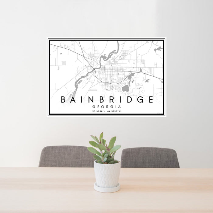 24x36 Bainbridge Georgia Map Print Landscape Orientation in Classic Style Behind 2 Chairs Table and Potted Plant