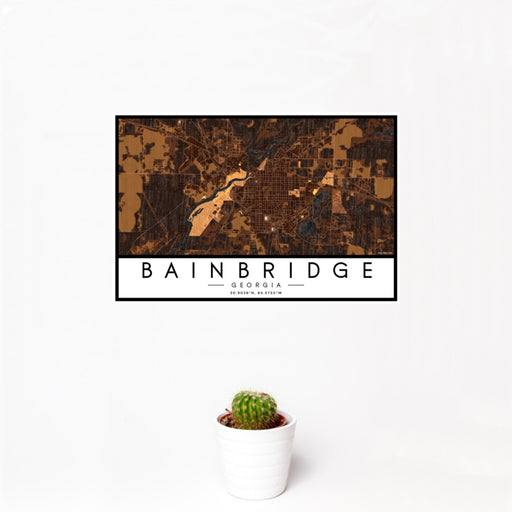 12x18 Bainbridge Georgia Map Print Landscape Orientation in Ember Style With Small Cactus Plant in White Planter
