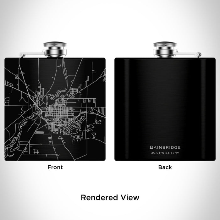 Rendered View of Bainbridge Georgia Map Engraving on 6oz Stainless Steel Flask in Black