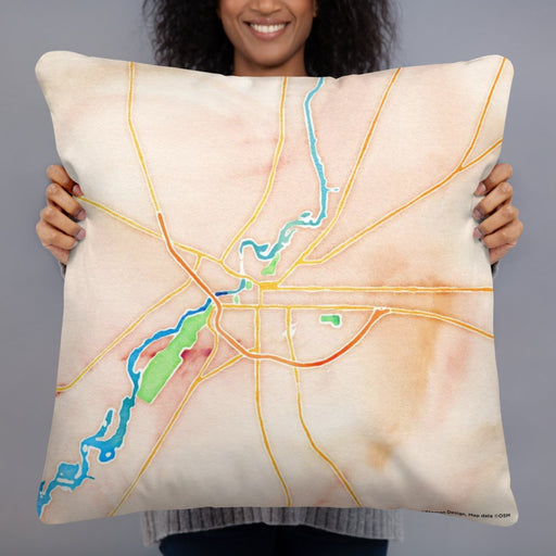 Person holding 22x22 Custom Bainbridge Georgia Map Throw Pillow in Watercolor