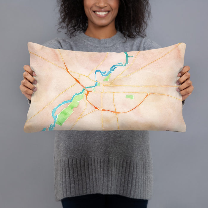 Person holding 20x12 Custom Bainbridge Georgia Map Throw Pillow in Watercolor
