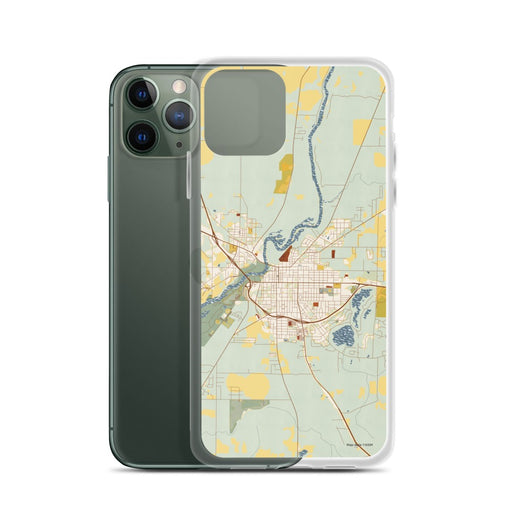 Custom Bainbridge Georgia Map Phone Case in Woodblock on Table with Laptop and Plant
