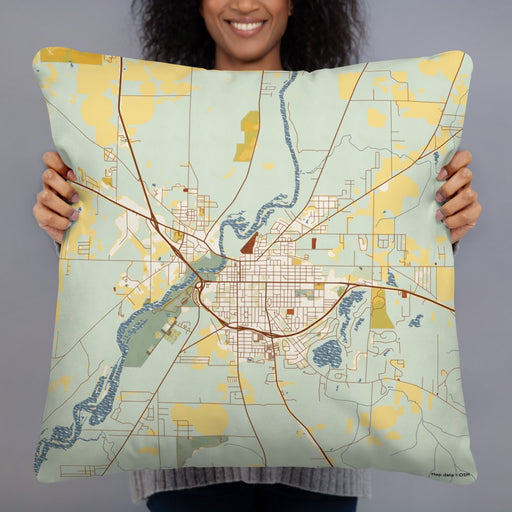 Person holding 22x22 Custom Bainbridge Georgia Map Throw Pillow in Woodblock