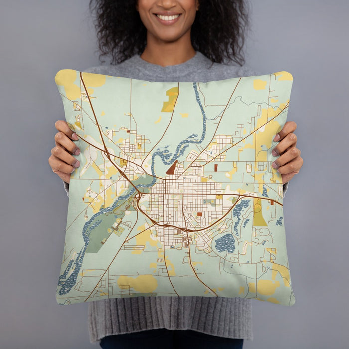 Person holding 18x18 Custom Bainbridge Georgia Map Throw Pillow in Woodblock