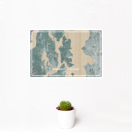 12x18 Bainbridge Island Washington Map Print Landscape Orientation in Afternoon Style With Small Cactus Plant in White Planter