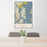 24x36 Bainbridge Island Washington Map Print Portrait Orientation in Woodblock Style Behind 2 Chairs Table and Potted Plant