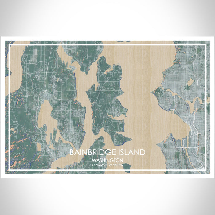 Bainbridge Island Washington Map Print Landscape Orientation in Afternoon Style With Shaded Background