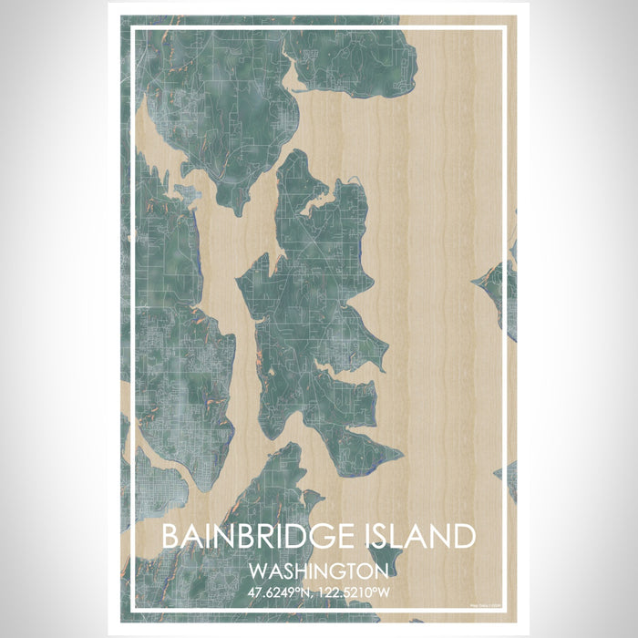 Bainbridge Island Washington Map Print Portrait Orientation in Afternoon Style With Shaded Background