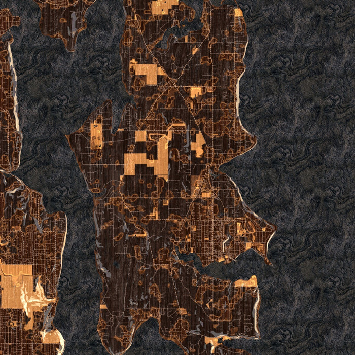 Bainbridge Island Washington Map Print in Ember Style Zoomed In Close Up Showing Details