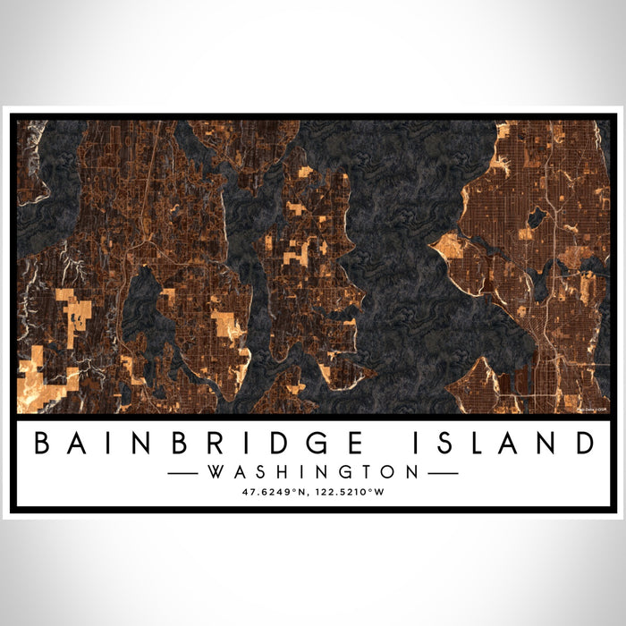 Bainbridge Island Washington Map Print Landscape Orientation in Ember Style With Shaded Background