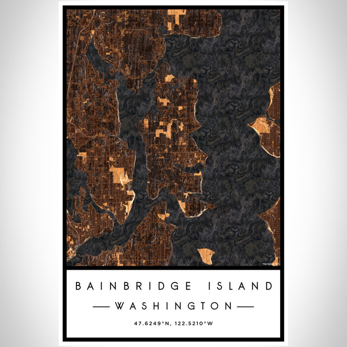 Bainbridge Island Washington Map Print Portrait Orientation in Ember Style With Shaded Background