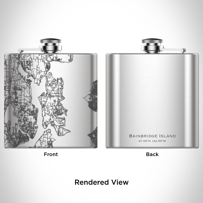 Rendered View of Bainbridge Island Washington Map Engraving on 6oz Stainless Steel Flask
