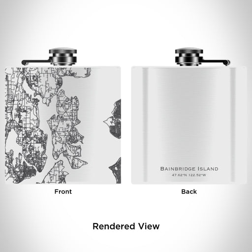 Rendered View of Bainbridge Island Washington Map Engraving on 6oz Stainless Steel Flask in White