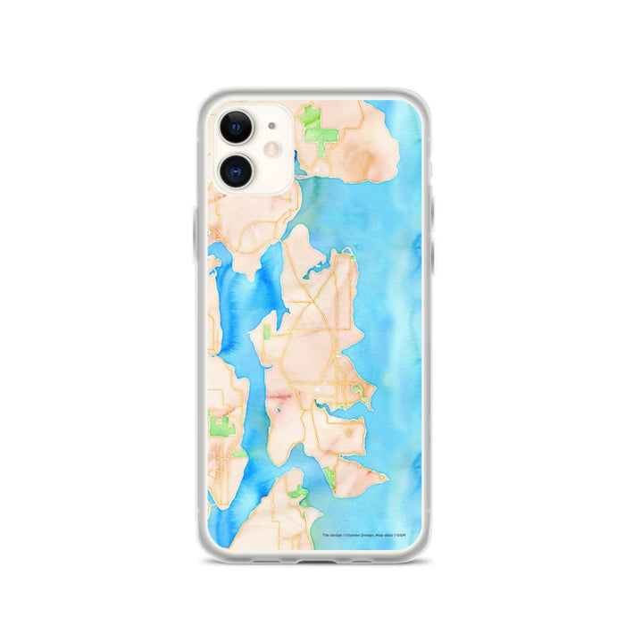 Custom iPhone 11 Bainbridge Island Washington Map Phone Case in Watercolor